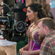 Guy Ritchie and Naomi Scott on the set of Disney’s Aladdin.